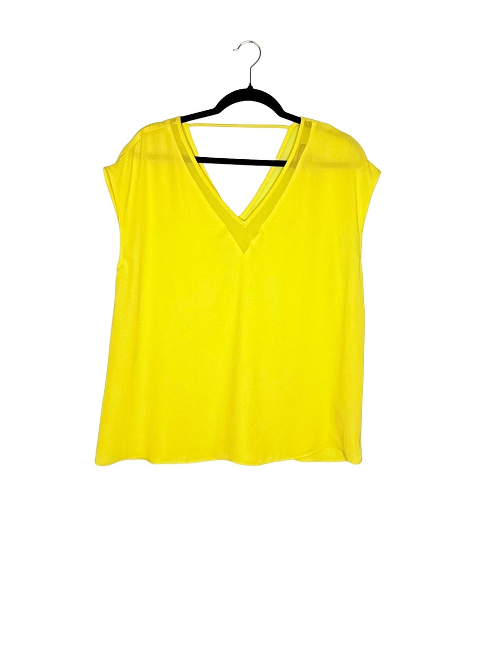 Express Bright neon Yellow V-Neck cap sleeve sheer blouse